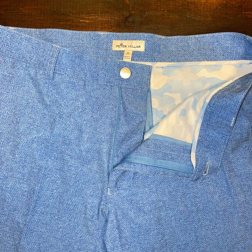 Men's Peter Millar‎ Performance Golf Casual Blue Chino Shorts Inseam 10